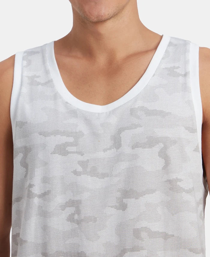 Super Combed Cotton Blend Printed Tank Top - White