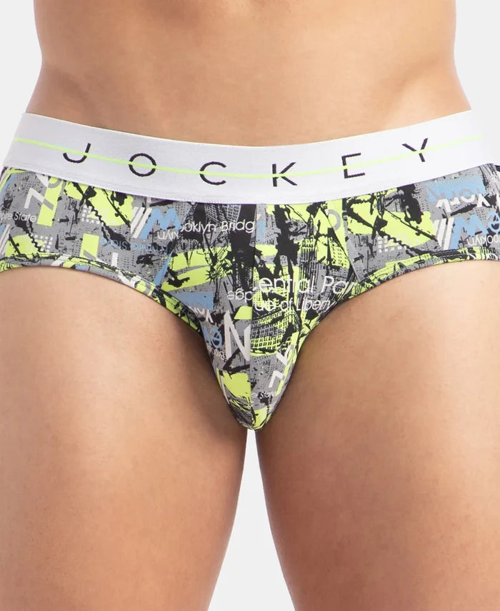 Super Combed Cotton Elastane Printed Brief with Ultrasoft Waistband - Black
