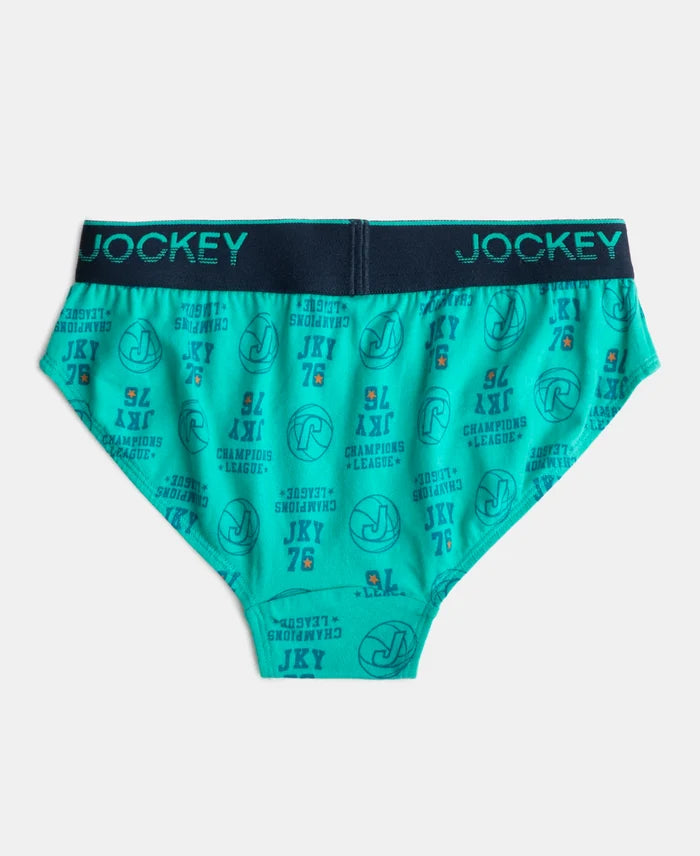 Super Combed Cotton Elastane Stretch Printed Brief with Ultrasoft Waistband - Black & Billiard Green (Pack of 2)