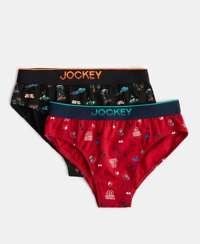 Super Combed Cotton Elastane Stretch Printed Brief with Ultrasoft Waistband - Chilli Pepper & Black (Pack of 2)