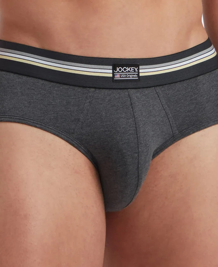 Super Combed Cotton Elastane Stretch Printed Brief with Ultrasoft Waistband - Charcoal Melange Print (Pack of 2)