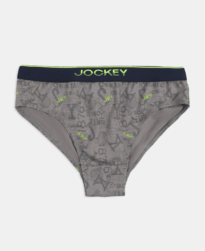 Super Combed Cotton Elastane Stretch Printed Brief with Ultrasoft Waistband - Grey & Black (Pack of 2)