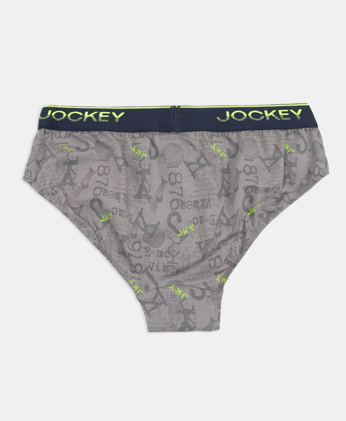 Super Combed Cotton Elastane Stretch Printed Brief with Ultrasoft Waistband - Grey & Black (Pack of 2)
