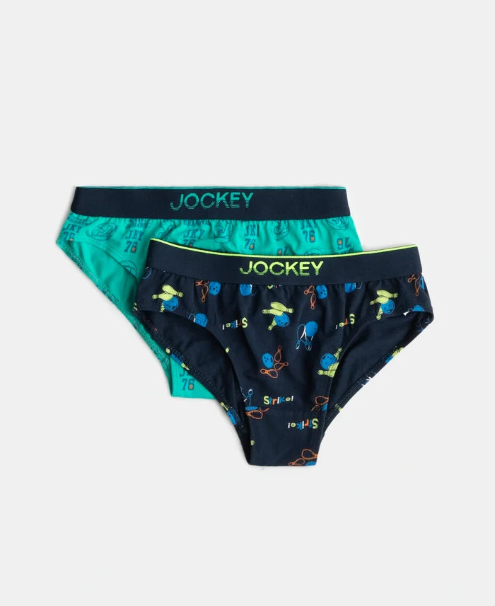 Super Combed Cotton Elastane Stretch Printed Brief with Ultrasoft Waistband - Navy & Billiard Green (Pack of 2)
