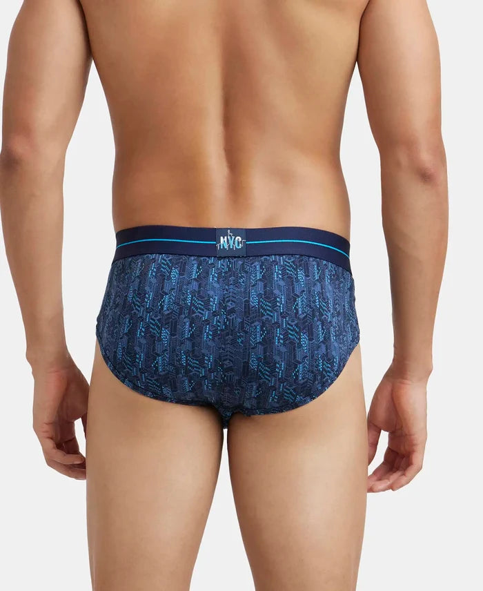 Super Combed Cotton Elastane Stretch Printed Brief with Ultrasoft Waistband - Navy-3