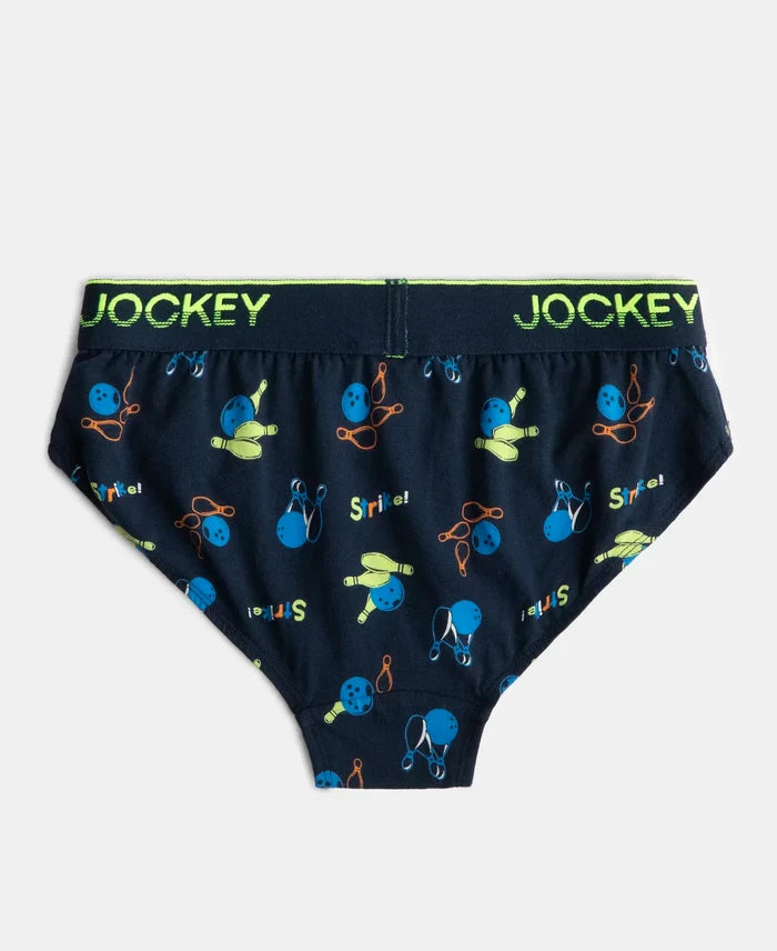 Super Combed Cotton Elastane Stretch Printed Brief with Ultrasoft Waistband - Navy & Billiard Green (Pack of 2)