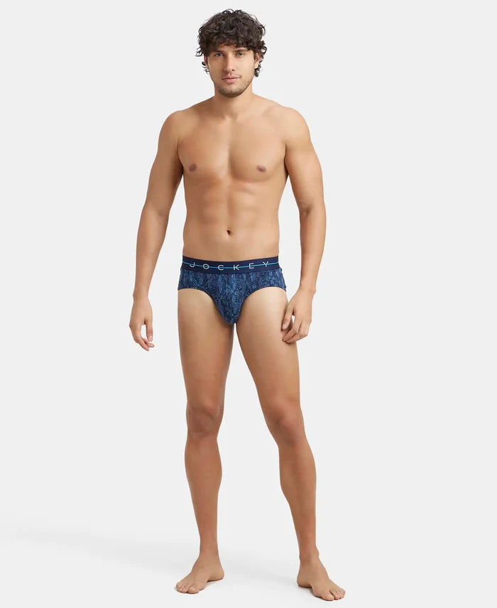 Super Combed Cotton Elastane Stretch Printed Brief with Ultrasoft Waistband - Navy-4