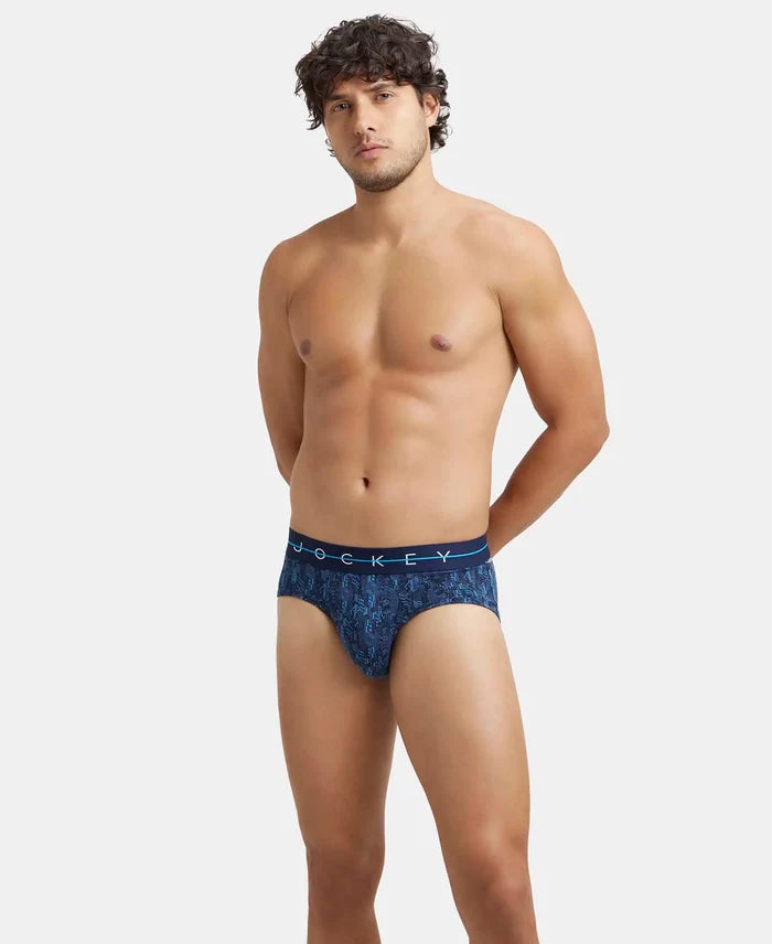 Super Combed Cotton Elastane Stretch Printed Brief with Ultrasoft Waistband - Navy-5