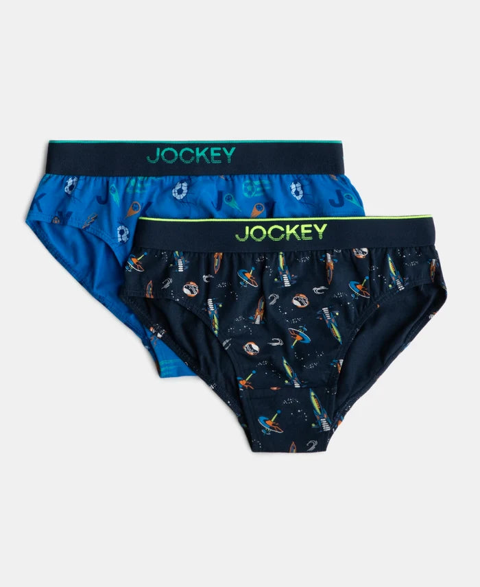 Super Combed Cotton Elastane Stretch Printed Brief with Ultrasoft Waistband - Rich Royal Blue & Navy (Pack of 2)