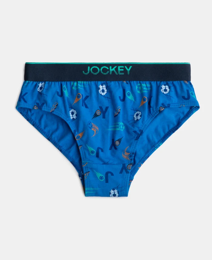Super Combed Cotton Elastane Stretch Printed Brief with Ultrasoft Waistband - Rich Royal Blue & Navy (Pack of 2)