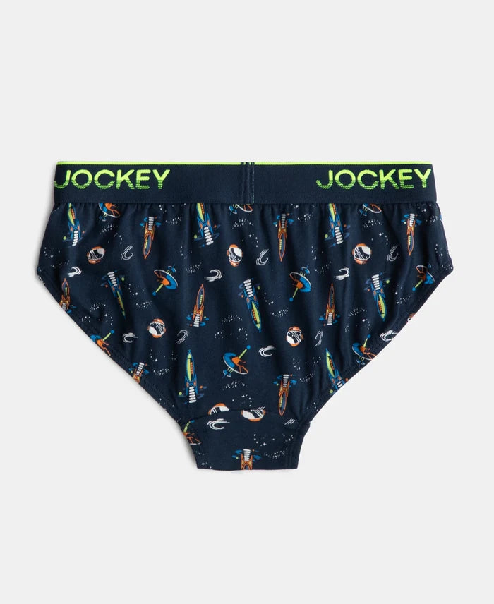 Super Combed Cotton Elastane Stretch Printed Brief with Ultrasoft Waistband - Rich Royal Blue & Navy (Pack of 2)