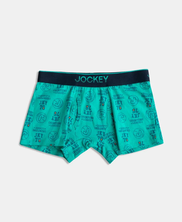 Super Combed Cotton Elastane Stretch Printed Trunk with Ultrasoft Waistband - Black & Billiard Green (Pack of 2)