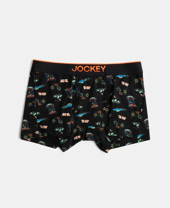 Super Combed Cotton Elastane Stretch Printed Trunk with Ultrasoft Waistband - Black & Billiard Green (Pack of 2)