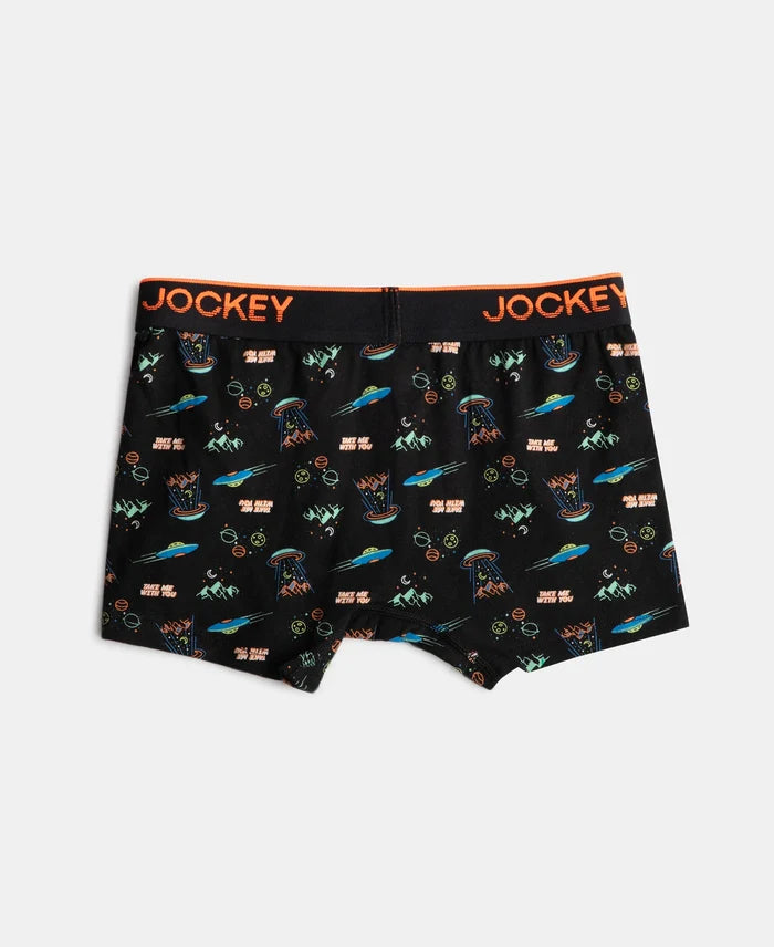 Super Combed Cotton Elastane Stretch Printed Trunk with Ultrasoft Waistband - Black & Billiard Green (Pack of 2)