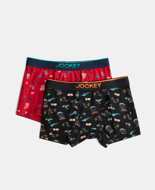 Super Combed Cotton Elastane Stretch Printed Trunk with Ultrasoft Waistband - Chilli Pepper & Black (Pack of 2)