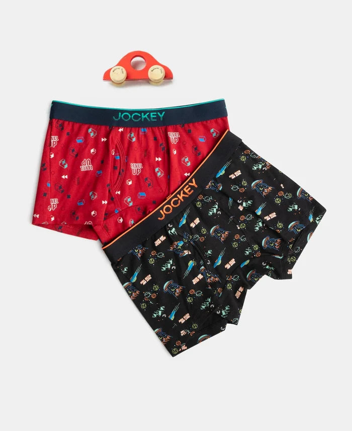 Super Combed Cotton Elastane Stretch Printed Trunk with Ultrasoft Waistband - Chilli Pepper & Black (Pack of 2)