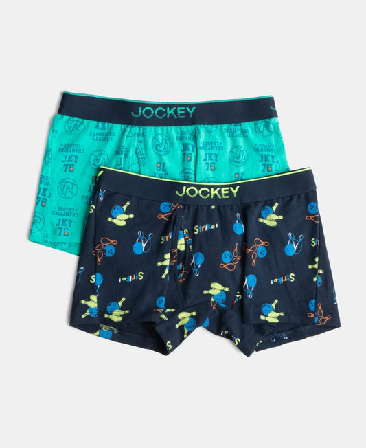 Super Combed Cotton Elastane Stretch Printed Trunk with Ultrasoft Waistband - Navy & Billiard Green (Pack of 2)