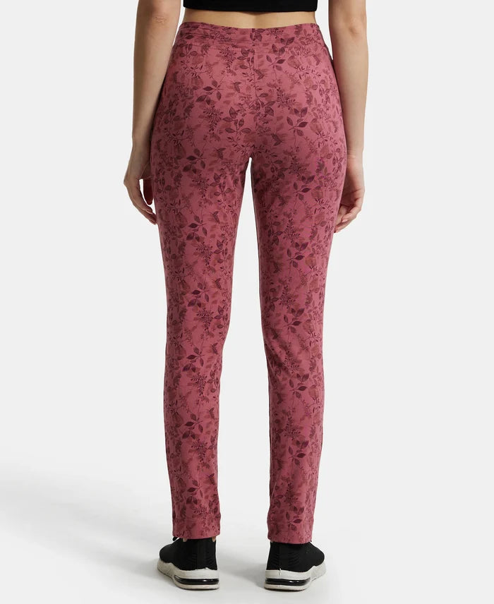 Super Combed Cotton Elastane Stretch Slim Fit Trackpants With Side Pockets - Rosewine Print