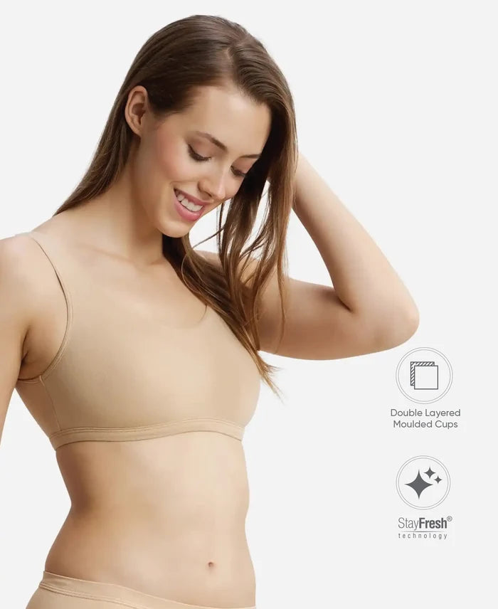 Super Combed Cotton Elastane Stretch Slip On Lounge Bra With StayFresh Treatment - Light Skin