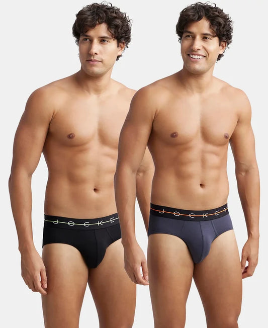 Super Combed Cotton Elastane Stretch Solid Brief with Ultrasoft Waistband - Black & Graphite (Pack of 2)