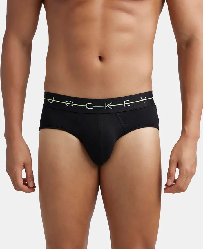 Super Combed Cotton Elastane Stretch Solid Brief with Ultrasoft Waistband - Black & Graphite (Pack of 2)