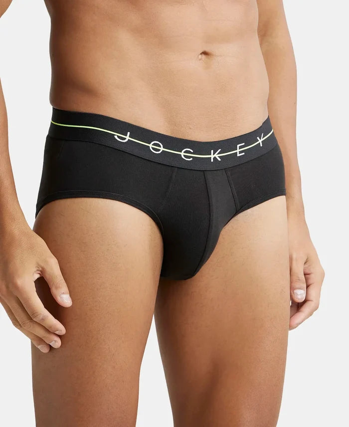 Super Combed Cotton Elastane Solid Brief with Ultrasoft Waistband - Black-2