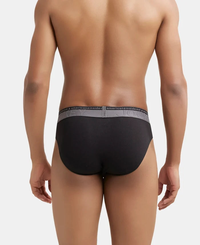 Super Combed Cotton Elastane Solid Brief with Ultrasoft Waistband - Black-4