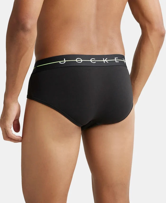 Super Combed Cotton Elastane Solid Brief with Ultrasoft Waistband - Black-3