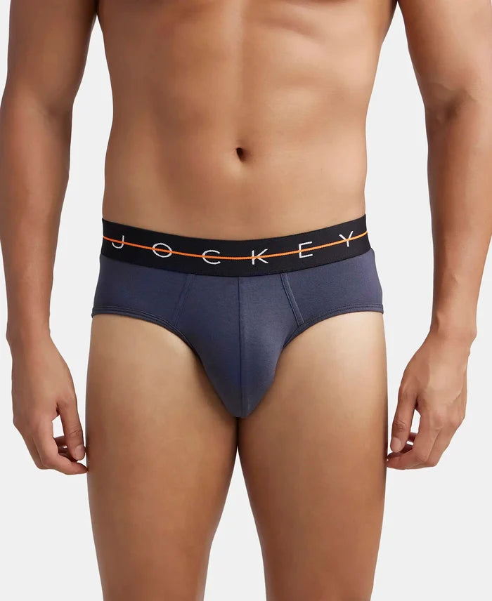 Super Combed Cotton Elastane Stretch Solid Brief with Ultrasoft Waistband - Black & Graphite (Pack of 2)