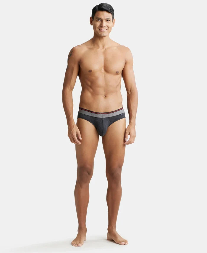 Super Combed Cotton Elastane Solid Brief with Ultrasoft Waistband - Black Melange-5