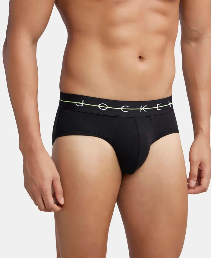 Super Combed Cotton Elastane Stretch Solid Brief with Ultrasoft Waistband - Black & Graphite (Pack of 2)