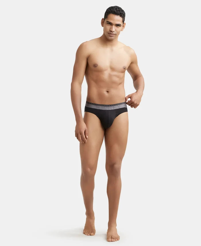 Super Combed Cotton Elastane Solid Brief with Ultrasoft Waistband - Black-5