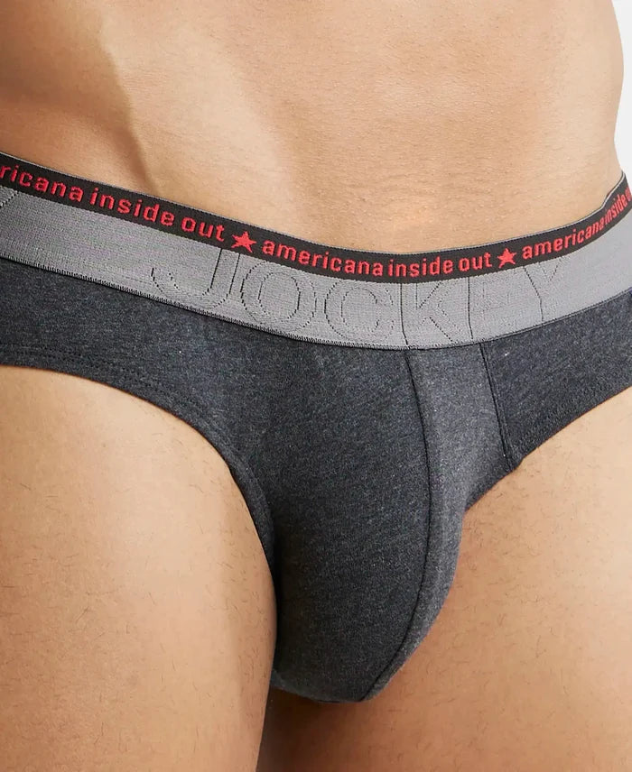 Super Combed Cotton Elastane Stretch Solid Brief with Ultrasoft Waistband - Black Melange (Pack of 2)