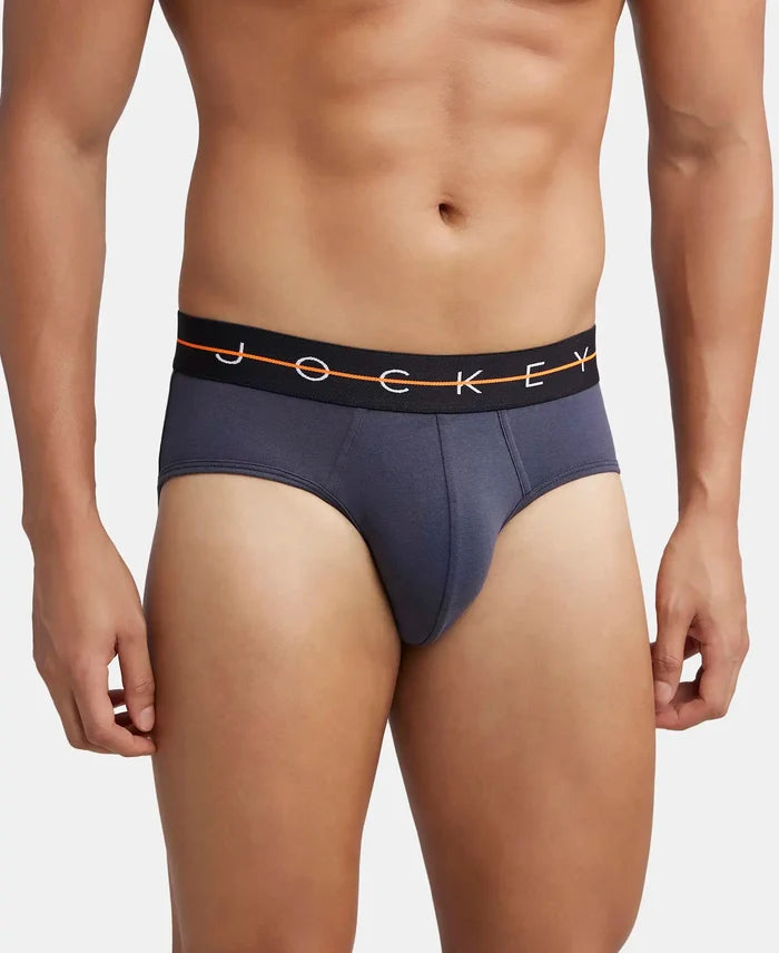 Super Combed Cotton Elastane Stretch Solid Brief with Ultrasoft Waistband - Black & Graphite (Pack of 2)