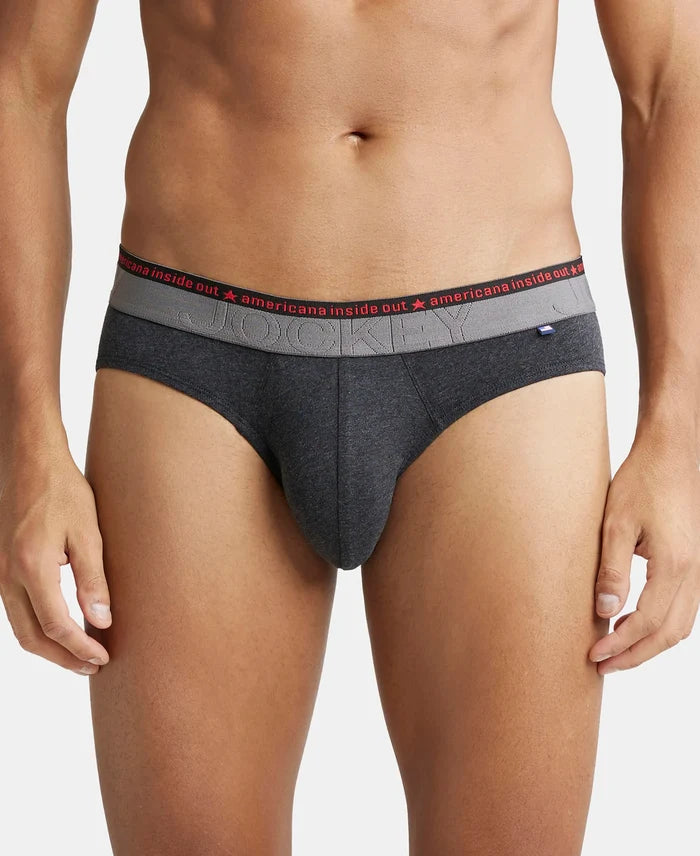 Super Combed Cotton Elastane Solid Brief with Ultrasoft Waistband - Black Melange-2