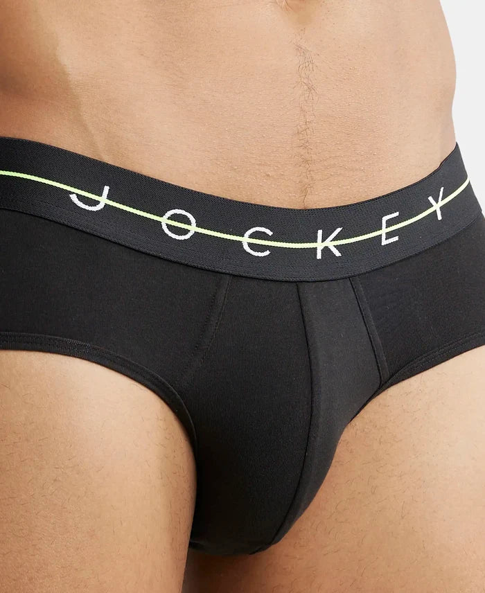 Super Combed Cotton Elastane Solid Brief with Ultrasoft Waistband - Black-7