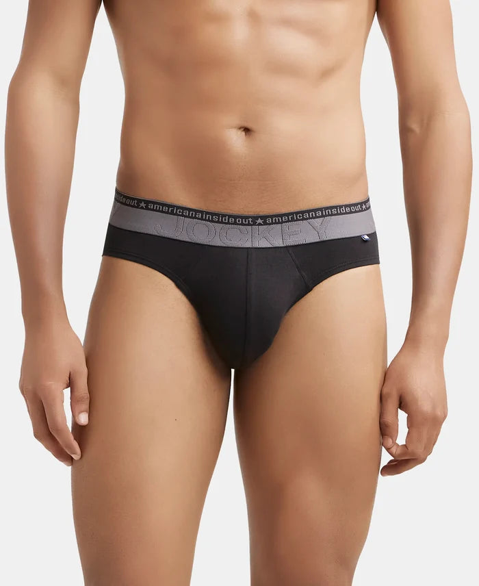 Super Combed Cotton Elastane Solid Brief with Ultrasoft Waistband - Black-2