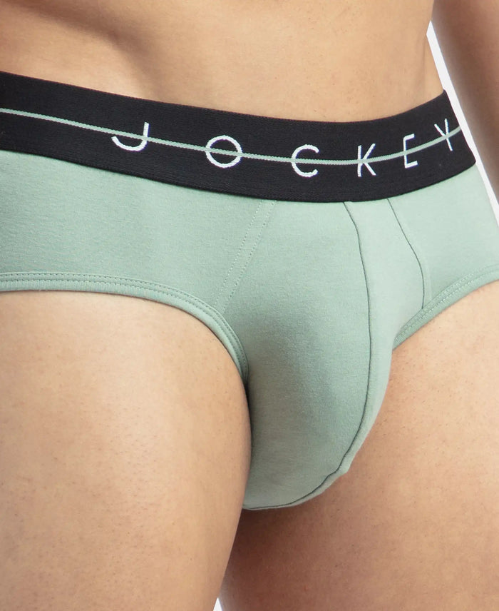 Super Combed Cotton Elastane Stretch Solid Brief with Ultrasoft Waistband - Iceberg Green