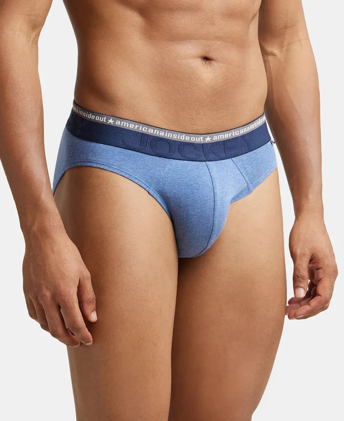 Super Combed Cotton Elastane Solid Brief with Ultrasoft Waistband - Light Denim Melange-3