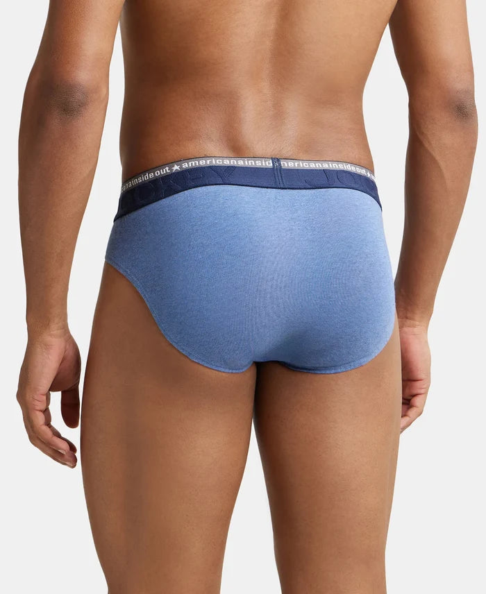 Super Combed Cotton Elastane Solid Brief with Ultrasoft Waistband - Light Denim Melange-4