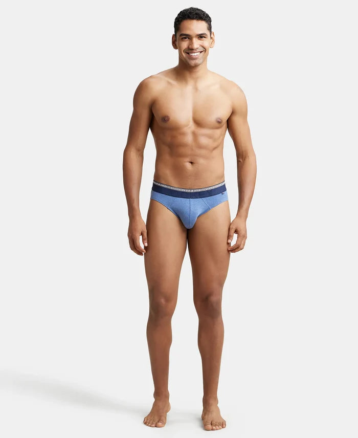 Super Combed Cotton Elastane Solid Brief with Ultrasoft Waistband - Light Denim Melange-5