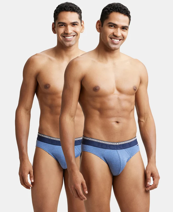 Super Combed Cotton Elastane Stretch Solid Brief with Ultrasoft Waistband - Light Denim Melange (Pack of 2)
