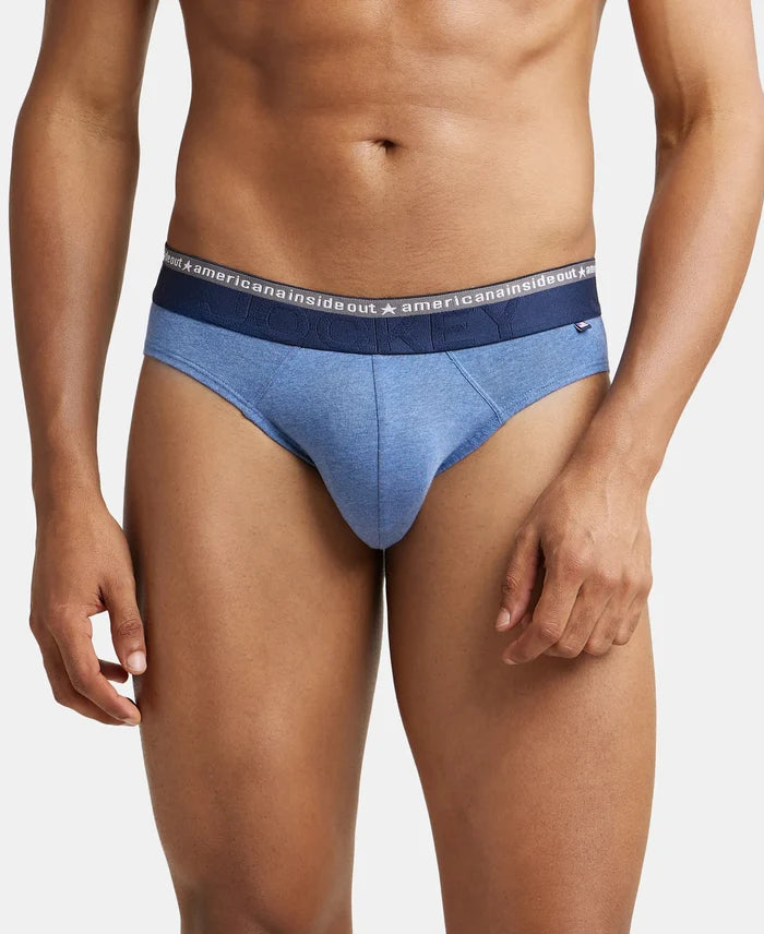 Super Combed Cotton Elastane Solid Brief with Ultrasoft Waistband - Light Denim Melange-2