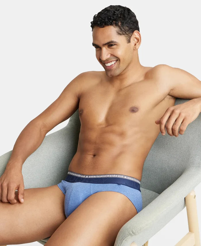 Super Combed Cotton Elastane Solid Brief with Ultrasoft Waistband - Light Denim Melange-6