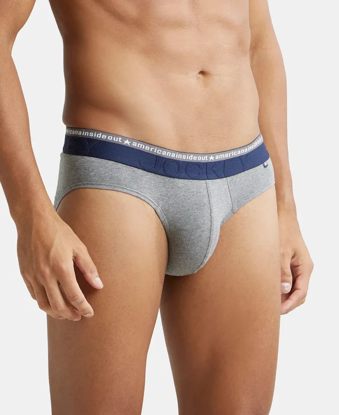 Super Combed Cotton Elastane Solid Brief with Ultrasoft Waistband - Mid Grey Melange-3
