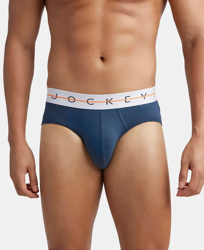 Super Combed Cotton Elastane Stretch Solid Brief with Ultrasoft Waistband - Mid Night Navy & Monument (Pack of 2)