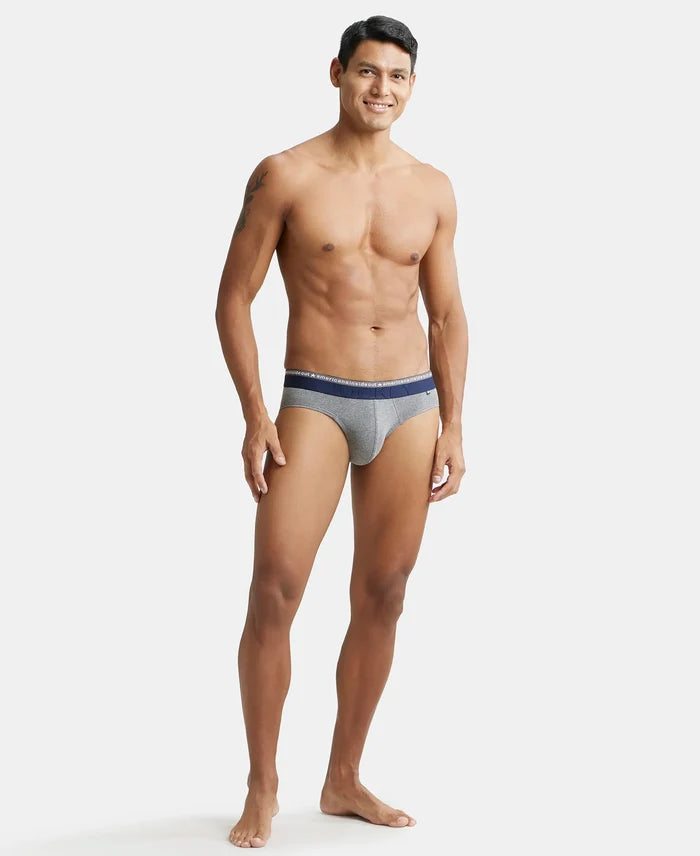 Super Combed Cotton Elastane Solid Brief with Ultrasoft Waistband - Mid Grey Melange-5