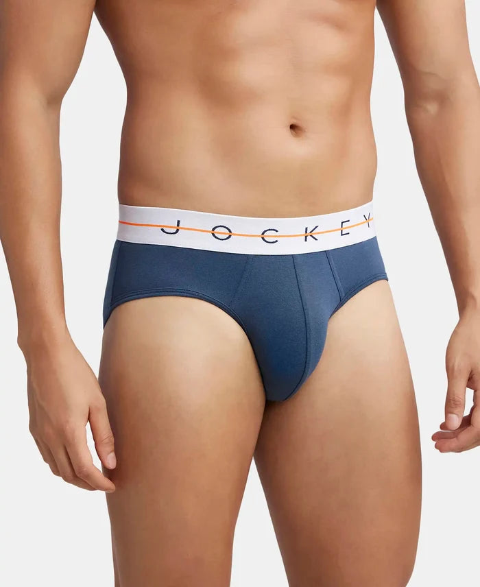 Super Combed Cotton Elastane Stretch Solid Brief with Ultrasoft Waistband - Mid Night Navy & Monument (Pack of 2)
