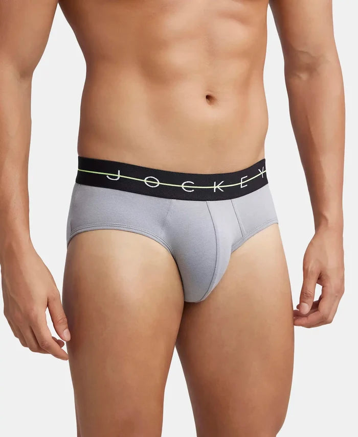 Super Combed Cotton Elastane Stretch Solid Brief with Ultrasoft Waistband - Mid Night Navy & Monument (Pack of 2)