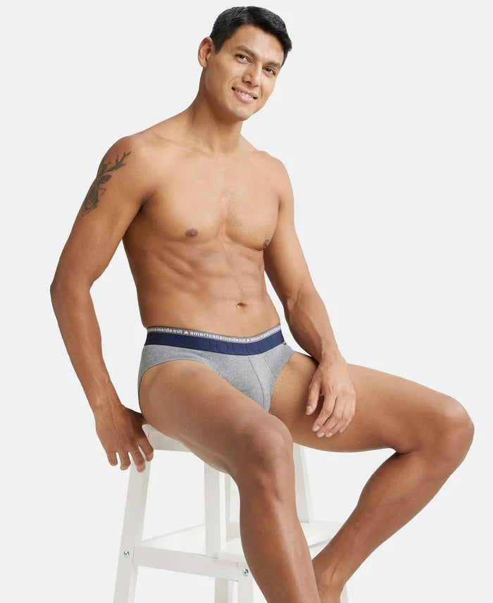 Super Combed Cotton Elastane Solid Brief with Ultrasoft Waistband - Mid Grey Melange-6
